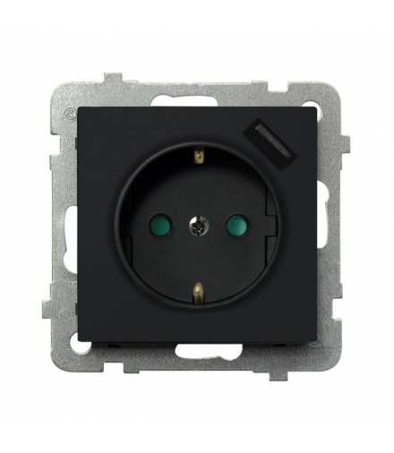 SONATA GP-1RSPUSB/m/33 Gniazdo pojedyncze z uziemieniem schuko z przesłonami torów prądowych, z ładowarką USB Czarny Metalik Ospel