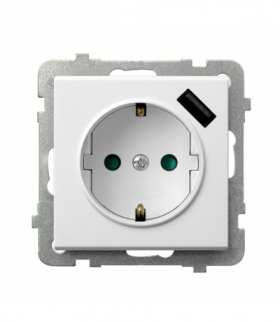 SONATA GP-1RSPUSB/m/75 Gniazdo pojedyncze z uziemieniem schuko z przesłonami torów prądowych, z ładowarką USB Biały Mat Ospel