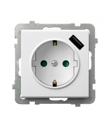 SONATA GP-1RSPUSB/m/75 Gniazdo pojedyncze z uziemieniem schuko z przesłonami torów prądowych, z ładowarką USB Biały Mat Ospel