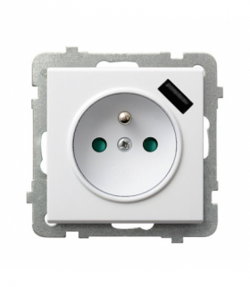 SONATA GP-1RZPUSB/m/75 Gniazdo pojedyncze z uziemieniem z przesłonami torów prądowych, z ładowarką USB Biały Mat Ospel
