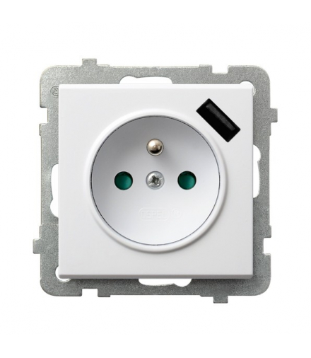 SONATA GP-1RZPUSB/m/75 Gniazdo pojedyncze z uziemieniem z przesłonami torów prądowych, z ładowarką USB Biały Mat Ospel