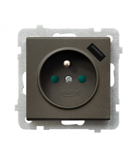 SONATA GP-1RZPUSBAC/m/40 Gniazdo pojedyncze z uziemieniem z przesłonami torów prądowych, z ładowarką USB A+C Czekoladowy Metalik Ospel