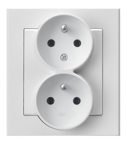 SONATA GP-2RC/75 Gniazdo podwójne z uziemieniem z funkcją niezamienności faz, kompletne z ramką Biały Mat Ospel