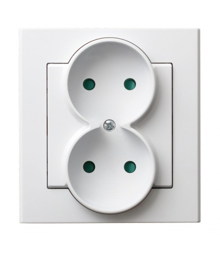 SONATA GP-2RP/75 Gniazdo podwójne z przesłonami torów prądowych, kompletne z ramką Biały Mat Ospel