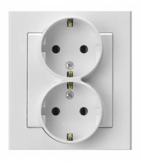 SONATA GP-2RS/75 Gniazdo podwójne z uziemieniem schuko kompletne z ramką Biały Mat Ospel