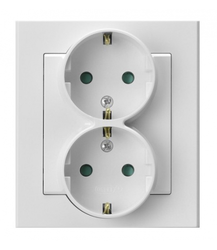 SONATA GP-2RSP/75 Gniazdo podwójne z uziemieniem schuko z przesłonami torów prądowych, kompletne z ramką Biały Mat Ospel