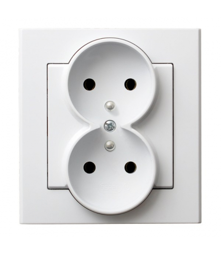 SONATA GP-2RZ/75 Gniazdo podwójne z uziemieniem kompletne z ramką Biały Mat Ospel