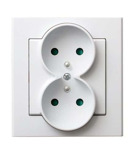 SONATA GP-2RZP/75 Gniazdo podwójne z uziemieniem z przesłonami torów prądowych, kompletne z ramką Biały Mat Ospel