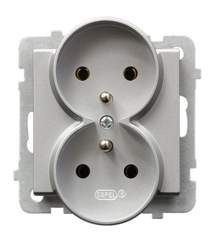 SONATA GP-2RRAZ/m/38 Gniazdo podwójne z uziemieniem moduł bez ramki (do ramek 4mm) Srebro Mat Ospel