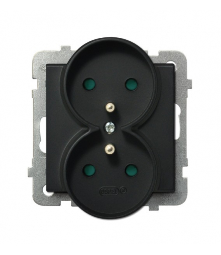 SONATA GP-2RRAZP/m/33 Gniazdo podwójne z uziemieniem z przesłonami torów prądowych, moduł bez ramki (do ramek 4mm) Czarny Metalik Ospel