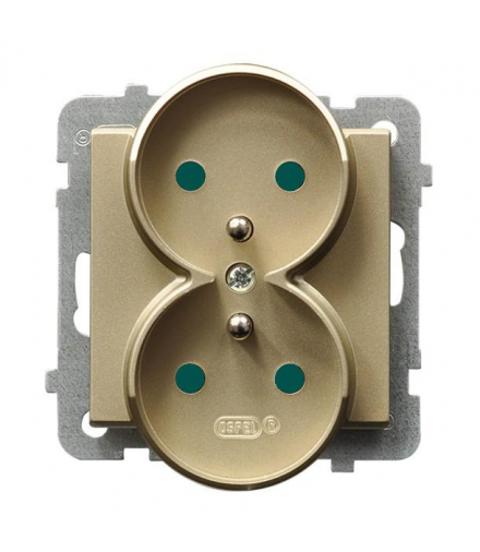 SONATA GP-2RRAZP/m/39 Gniazdo podwójne z uziemieniem z przesłonami torów prądowych, moduł bez ramki (do ramek 4mm) Szampański Złoty Ospel