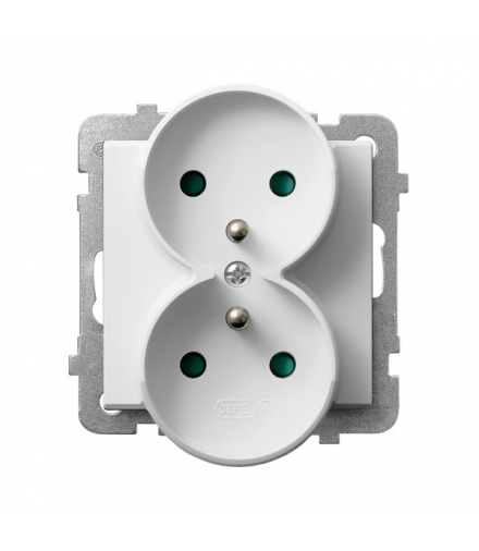 SONATA GP-2RRAZP/m/75 Gniazdo podwójne z uziemieniem z przesłonami torów prądowych, moduł bez ramki (do ramek 4mm) Biały Mat Ospel