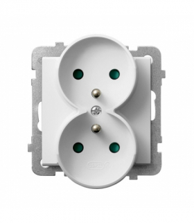 SONATA GP-2RRZP/m/75 Gniazdo podwójne z uziemieniem z przesłonami torów prądowych, moduł bez ramki Biały Mat Ospel