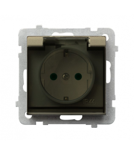 SONATA GPH-1RSP/m/39/d Gniazdo bryzgoszczelne z uziemieniem schuko IP-44 z przesłonami torów prądowych wieczko przezroczyste Szampański Złoty Ospel