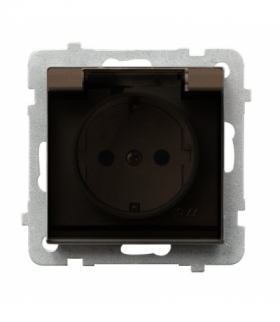 SONATA GPH-1RSP/m/40/d Gniazdo bryzgoszczelne z uziemieniem schuko IP-44 z przesłonami torów prądowych wieczko przezroczyste Czekoladowy Metalik Ospel