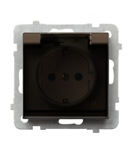 SONATA GPH-1RSP/m/40/d Gniazdo bryzgoszczelne z uziemieniem schuko IP-44 z przesłonami torów prądowych wieczko przezroczyste Czekoladowy Metalik Ospel