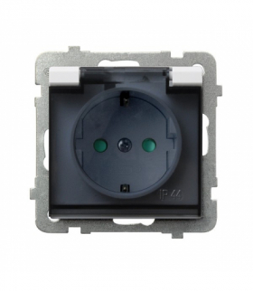 SONATA GPH-1RSP/m/75/d Gniazdo bryzgoszczelne z uziemieniem schuko IP-44 z przesłonami torów prądowych wieczko przezroczyste Biały Mat Ospel