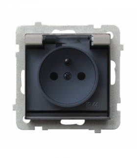 SONATA GPH-1RZP/m/38/d Gniazdo bryzgoszczelne z uziemieniem IP-44 z przesłonami torów prądowych wieczko przezroczyste Srebro Mat Ospel