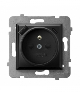 ARIA GP-1UZPUSBAC/m/33 Gniazdo pojedyncze z uziemieniem z przesłonami torów prądowych, z ładowarką USB A+C Czarny Metalik Ospel