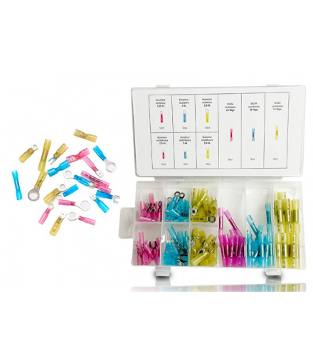 ZESTAW ZŁĄCZY I KONEKTORÓW TERMOKURCZLIWYCH, ZACISKANYCH SV/RV/BV WODOODPORNE IP67 108szt. BOX LXZE07