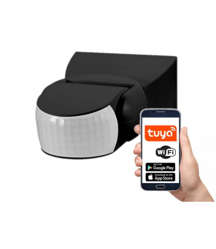 Czujnik ruchu PIR 180* 1200W, IP65 nadtynkowy WIFI TUYA czarny LXS201B