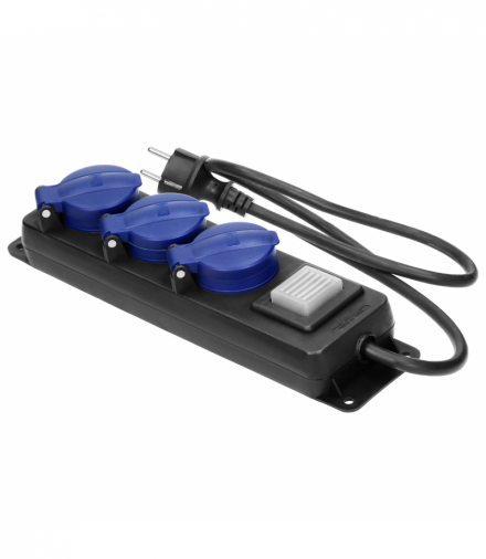 Przedłużacz warsztatowy bryzgoszczelny z wyłącznikiem IP44, 3 gniazda 2P+Z IP44, przewód gumowy, H05RR-F 3x1,5mm², 5m Orno OR-AE-13296(GS)/5M