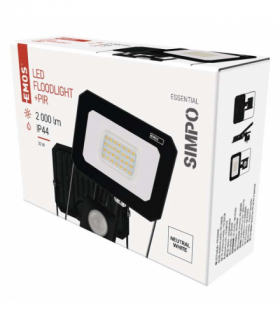 Naświetlacz LED SIMPO 20W, z czujn. PIR, czarny, neutralna biel EMOS ZS2323