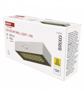 Oprawa LED Garden BRIXO solarna z PIR, 350 lm, NW, biała EMOS ZG161S