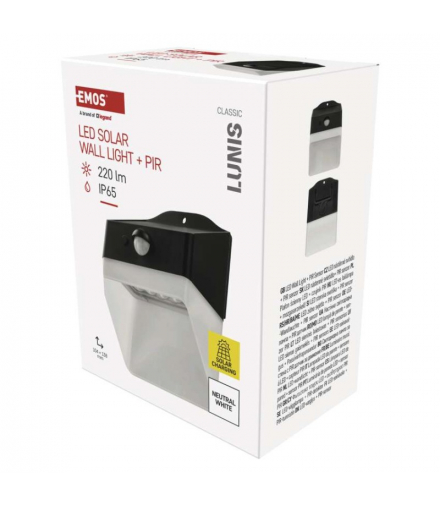 Oprawa LED Garden LUNIS solarna 220 lm, PIR, NW EMOS ZG151S