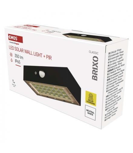 Oprawa LED Garden BRIXO solarna z PIR, 350 lm, NW, czarna EMOS ZG162S