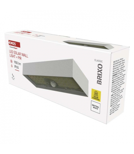 Oprawa LED Garden BRIXO solarna z PIR, 900 lm, NW, biała EMOS ZG165S