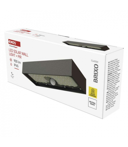 Oprawa LED Garden BRIXO solarna z PIR, 900 lm, NW, czarna EMOS ZG166S