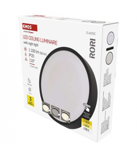 Panel LED natynkowy RORI okrągły, Czarny, 17W, CCT EMOS ZM4401