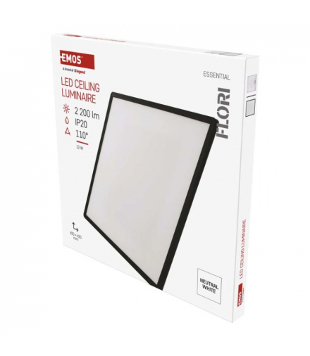 Oprawa LED FLORI kwadratowy, czarny, 22W, neutralna biel EMOS ZM1407