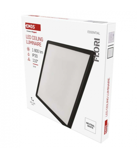 Oprawa LED FLORI kwadratowy, czarny, 18W, neutralna biel EMOS ZM1406