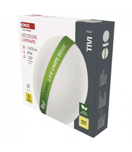 Oprawa sufitowa LED TIVI, B CLASS, okrągła biała 12,5W, IP44, ciepła biel EMOS ZM3418