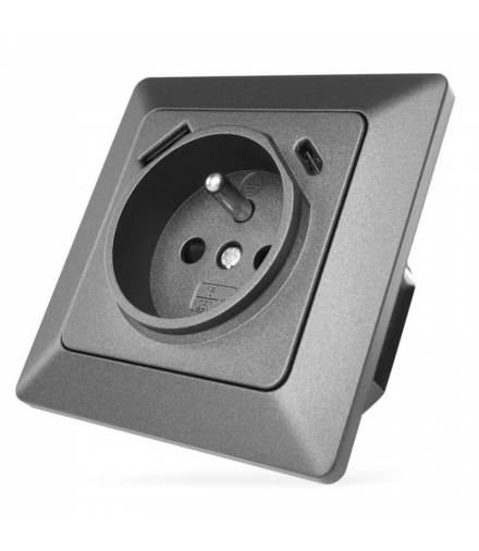 Gniazdo FRENCH z USB-A+USB-C, 3A max. IP20, antracyt EMOS A6000.6