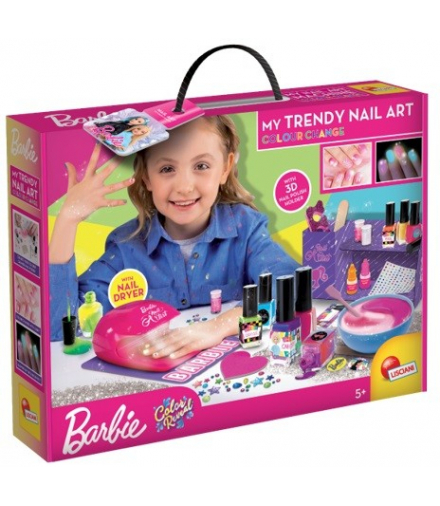 Zestaw dla dzieci, Lakiery i ozdoby do paznokci + Lampka do manicure, Barbie Lisciani 304-102747