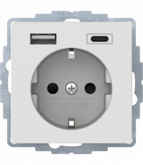 Q.x Gniazdo SCHUKO z ładowarką USB A+C 2.43.0 A samozaciski biały aksamit HAGER 48046089