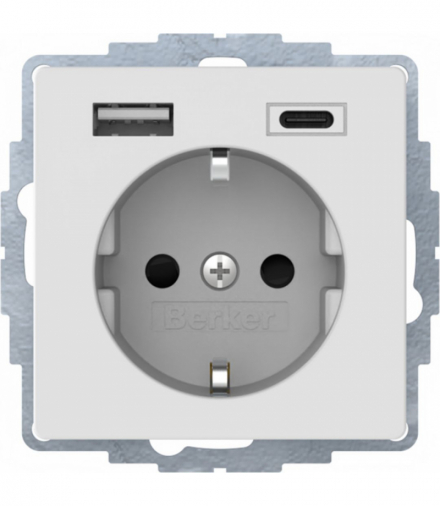 Q.x Gniazdo SCHUKO z ładowarką USB A+C 2.43.0 A samozaciski biały aksamit HAGER 48046089