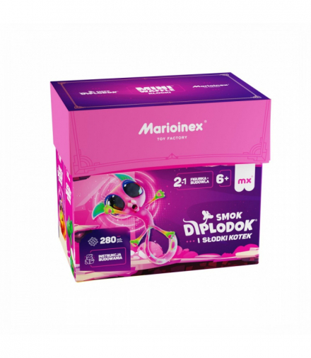 Klocki mini waffle - diplodok i kotek 280 elementów, 6+, Marioinex 906224