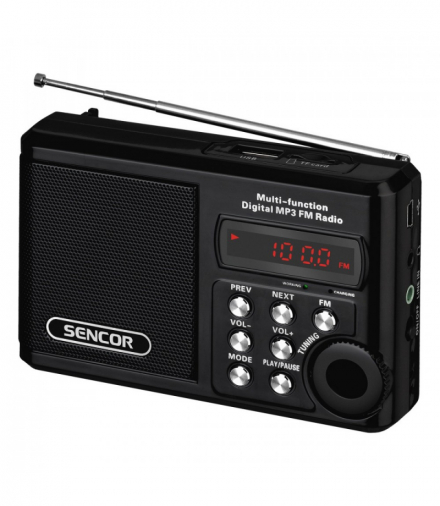 Radio kieszonkowe z mp3, usb, slot na kartę SD bateria litowa do 10 godzin, czarny Sencor SRD 215 B