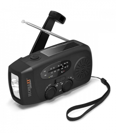 Radio słoneczne FM/AM z ręczną korbką i latarką LED Technaxx TX-238