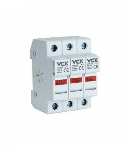 Podstawa bezpiecznikowa 3 polowa podświetlana na wkładki solarne gPV 10x38mm VCX