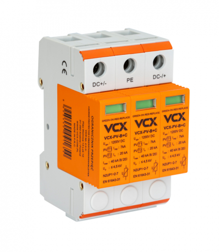 Ogranicznik przepięć fotowoltaiczny DC B+C 3P 1200V (T1+T2) 7kA PV VCX