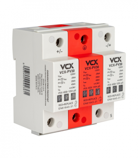 Ogranicznik przepięć fotowoltaiczny DC B+C 3P 1200V (T1+T2) 25kA PV30 (iskiernikowy) VCX