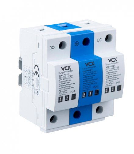 Ogranicznik przepięć fotowoltaiczny DC B+C 3P 1200V (T1+T2) 25kA GDT BLUE VCX