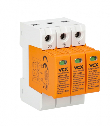 Ogranicznik przepięć fotowoltaiczny DC B+C 3P (T1+T2) 12,5kA 1200V RED VCX