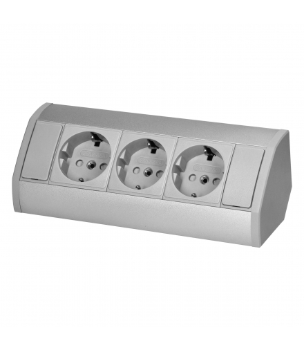 Gniazdo meblowe 3x2P+Z (Schuko), szaro-srebrne Orno OR-GM-9001(GS)/G