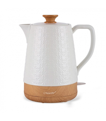Ceramiczny czajnik elektryczny 1.8L, 1800W, biały + drewno, Feel-Maestro MR-076